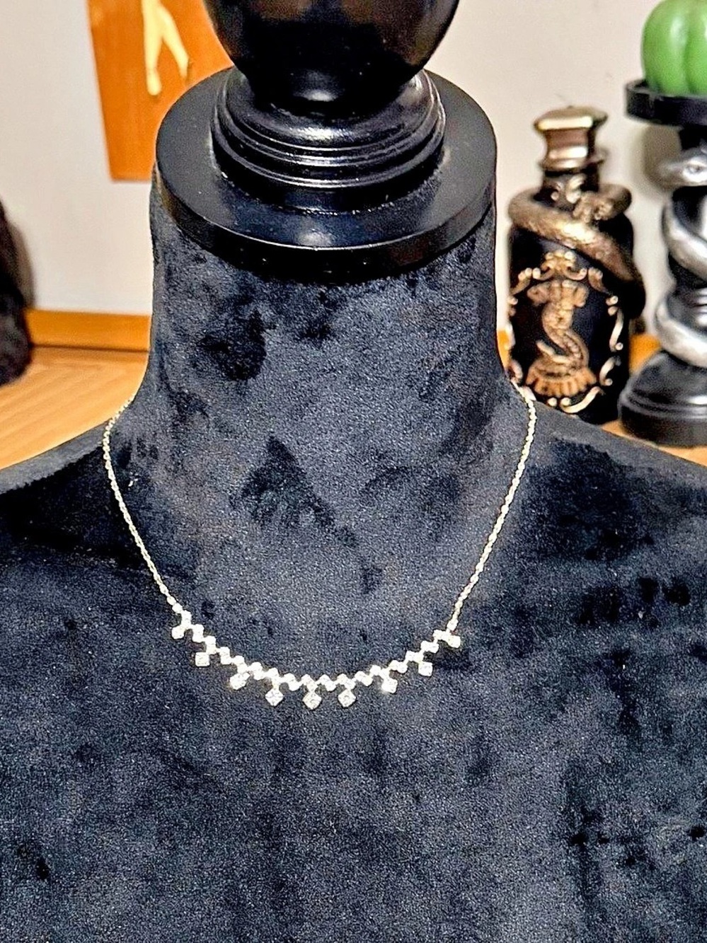 This is a vintage mid century modern Rhinestone Statement Necklace in Silver ton